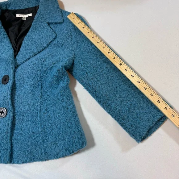 CAbi Wool Blend Turquoise Blue Button Up Jacket Blazer Lined Womens 4 - Picture 5 of 12